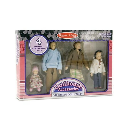 Melissa & Doug 4-Piece Victorian Vinyl Poseable Doll Family for Dollhouse, 1:12 Scale
