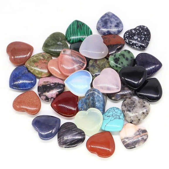 Healing Crystal Stone Heart Shaped for Chakra Reiki Balancing, Heart Shaped Therapy Crystal Stones, Heart Crystal Pocket Stones, 20Pcs, 0.79''