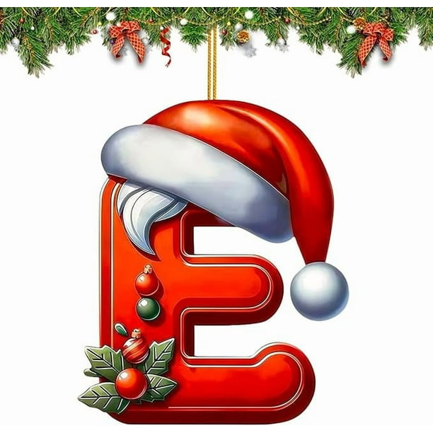 Adornos Navideños con Letras Del Alfabeto (26 Piezas) | Colgantes de Letras Acrílicas Personalizados con Gorros de Papá Noel | Decoraciones Navideñas Duraderas para El Hogar, La Oficina, La Escuela,