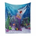 thumbnail image 1 of Ocean Soft Flannel Fleece Blanket, Cartoon Style Underwater World Plants and Evil Shark Chasing Little Fish Illustration, Cozy Plush for Indoor and Outdoor Use, 50" x 60", Multicolor, by Ambesonne, 1 of 6