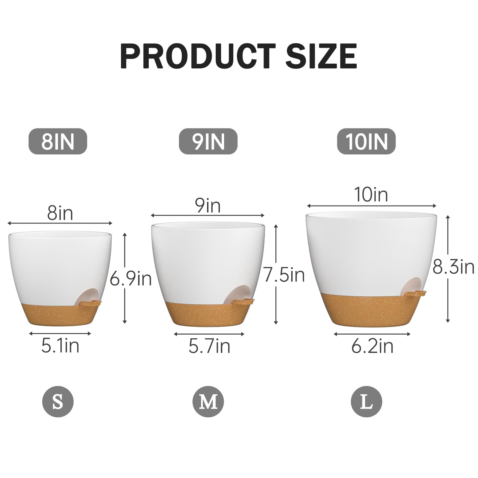 FIASON 3 Pack White Self-Watering Plant Pots, 8/9/10 Inch Modern Plastic Planters with Watering Lip, Drainage Holes and Removable Saucer, Indoor Outdoor Flower Containers for Home Garden Decor
