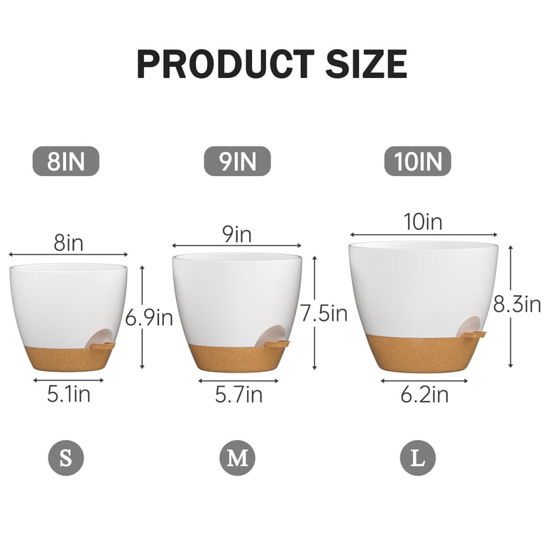 Fiason Self-Watering Plant Pots, 8/9/10 Inch White, 3-Pack photo 2