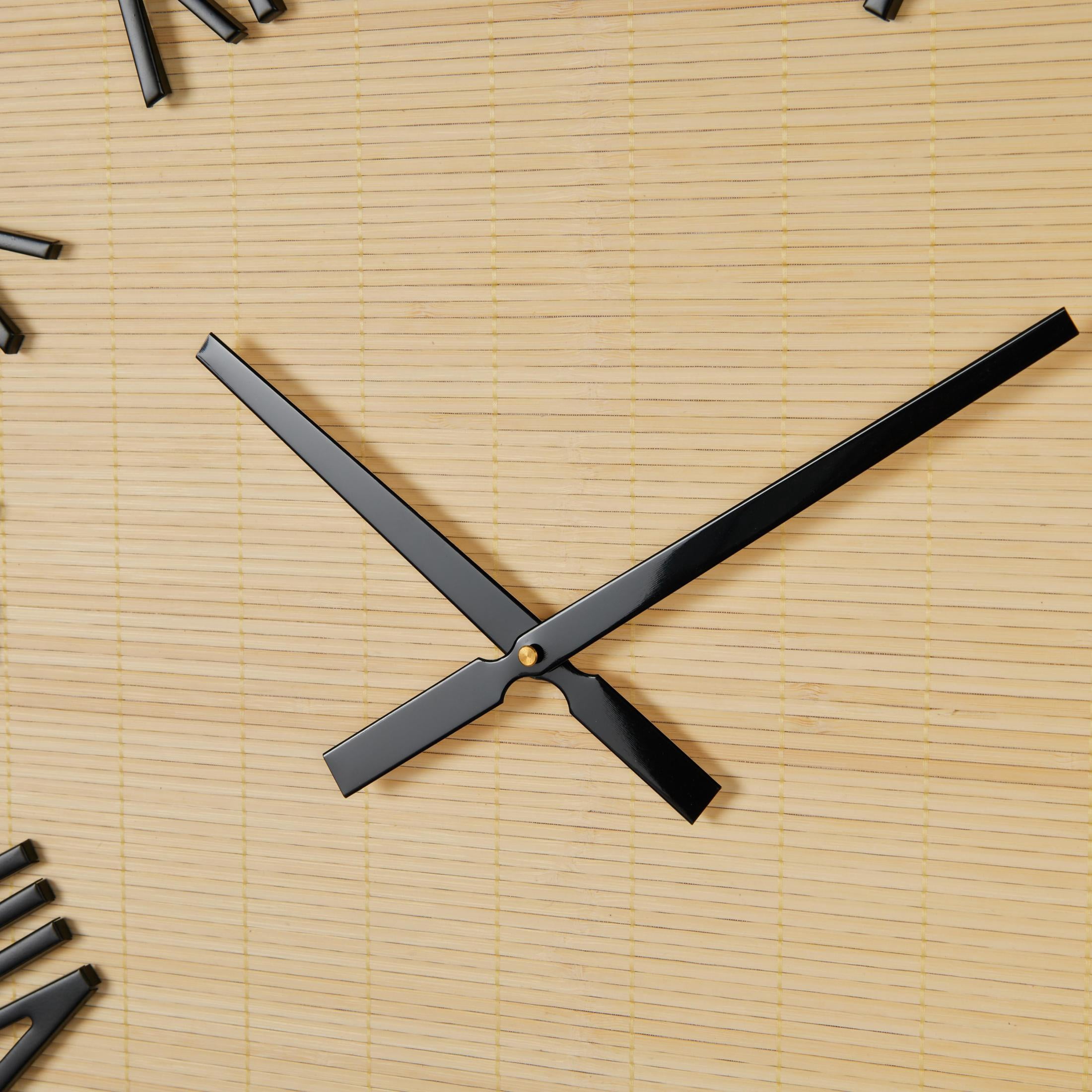 DecMode 28" Light Brown Wooden Wall Clock with Black Metal Numbers and Frame