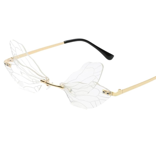 Qarigey Gafas de sol con alas de libélula, gafas de sol irregulares sin montura, gafas de sol con personalidad a la moda, gafas de fiesta para mujer Lentes No.1 Qarigey AP007338-01