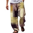 thumbnail image 2 of BUWTTED Mens Casual Pants Oversized Loose Fit Lightweight Linen Trousers with Pockets Relaxed Fit Comfortable Breathable Summer Yellow Pants L, 2 of 4