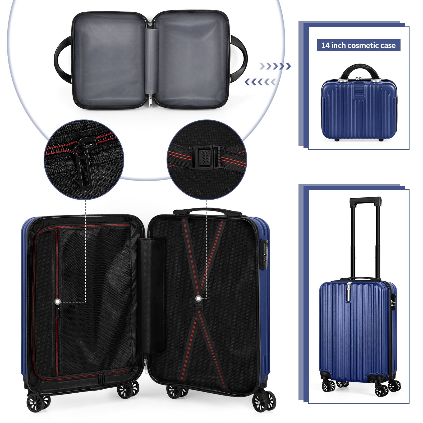 2-Piece Luggage Set  Carry On Suitcase with 14" Makeup Case