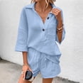 thumbnail image 7 of WAYUTE Shorts Sets Women 2 Piece Outfits Casual Solid Color Blend Short Sleeve Lapel Shirt and Shorts Loungewear Sets Matching Clothing, 7 of 7