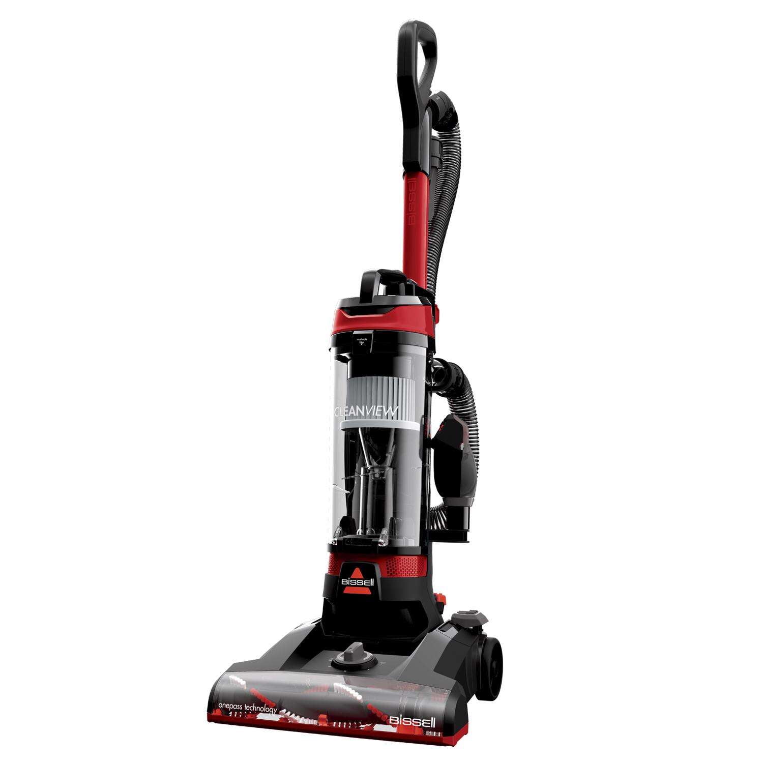 BISSELL CleanView Bagless Upright Vacuum, OnePass Technology, Active Extension Wand, Multi-Level Filtration, Black, Model 3533, Red/Black