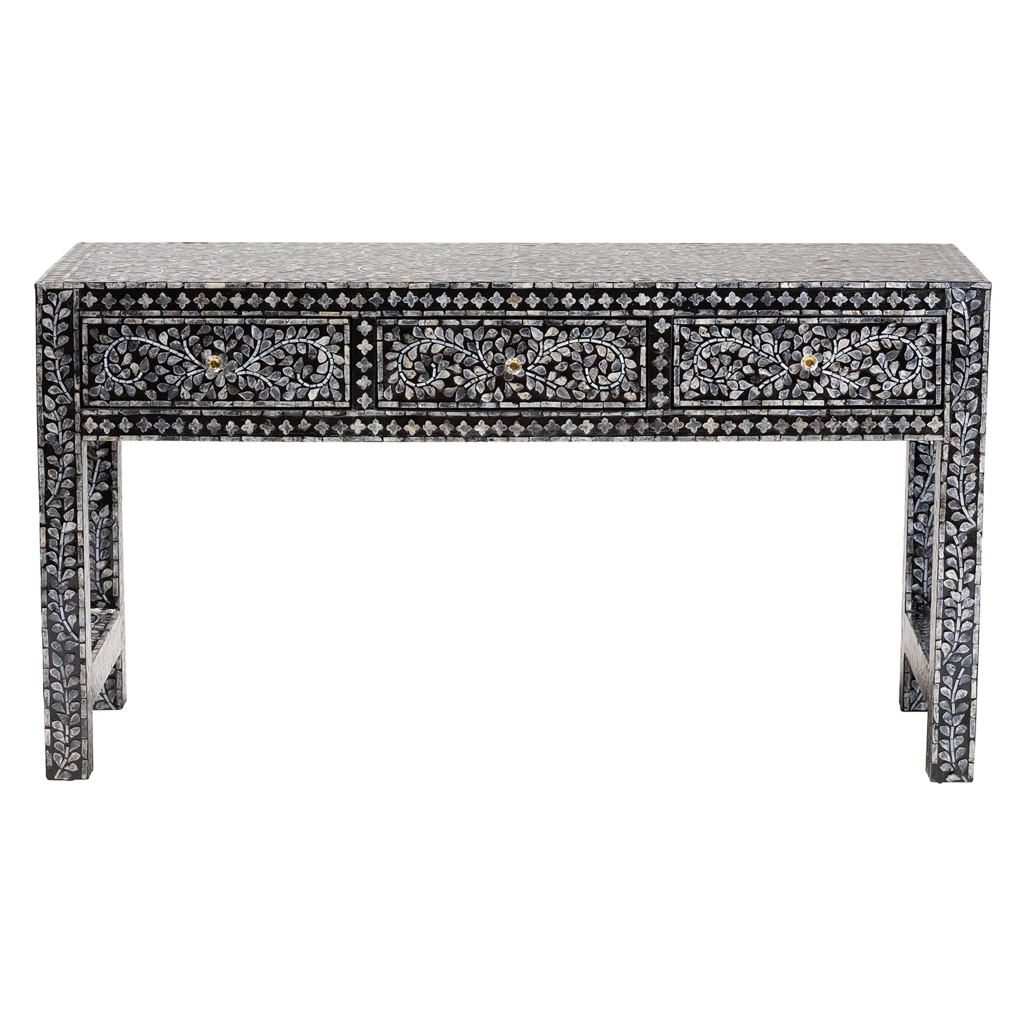 bali & pari Elara Coastal Console Table, 3-Drawer, Mosaic Black