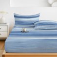 thumbnail image 6 of Full Size Fitted Sheet Set - Navy Blue Grey 3 Piece Bedding Sets 16" Deep Pocket Fitted Sheet with 2 Pillowcases Abstract Art Oil Painting Blue Ombre Brushed Microfiber Hotel Luxury Bed Sheets, 6 of 9