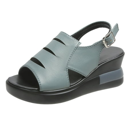 

Qufokar Comfort Flip Flops Women Wedges Sandals for Women Dressy Summer Fashion Women S Summer Artificial Leather Non Slip Buckle Strap Wedges Beach Open Toe Breathable Sandals Shoes