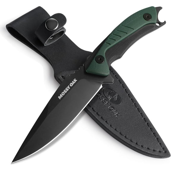 Mossy Oak 9.5" Fixed Blade Hunting Knife with Sheath, 14C28N Full Tang, G10 Handle Outdoor Knife for Survival, Camping, Hiking(Green)