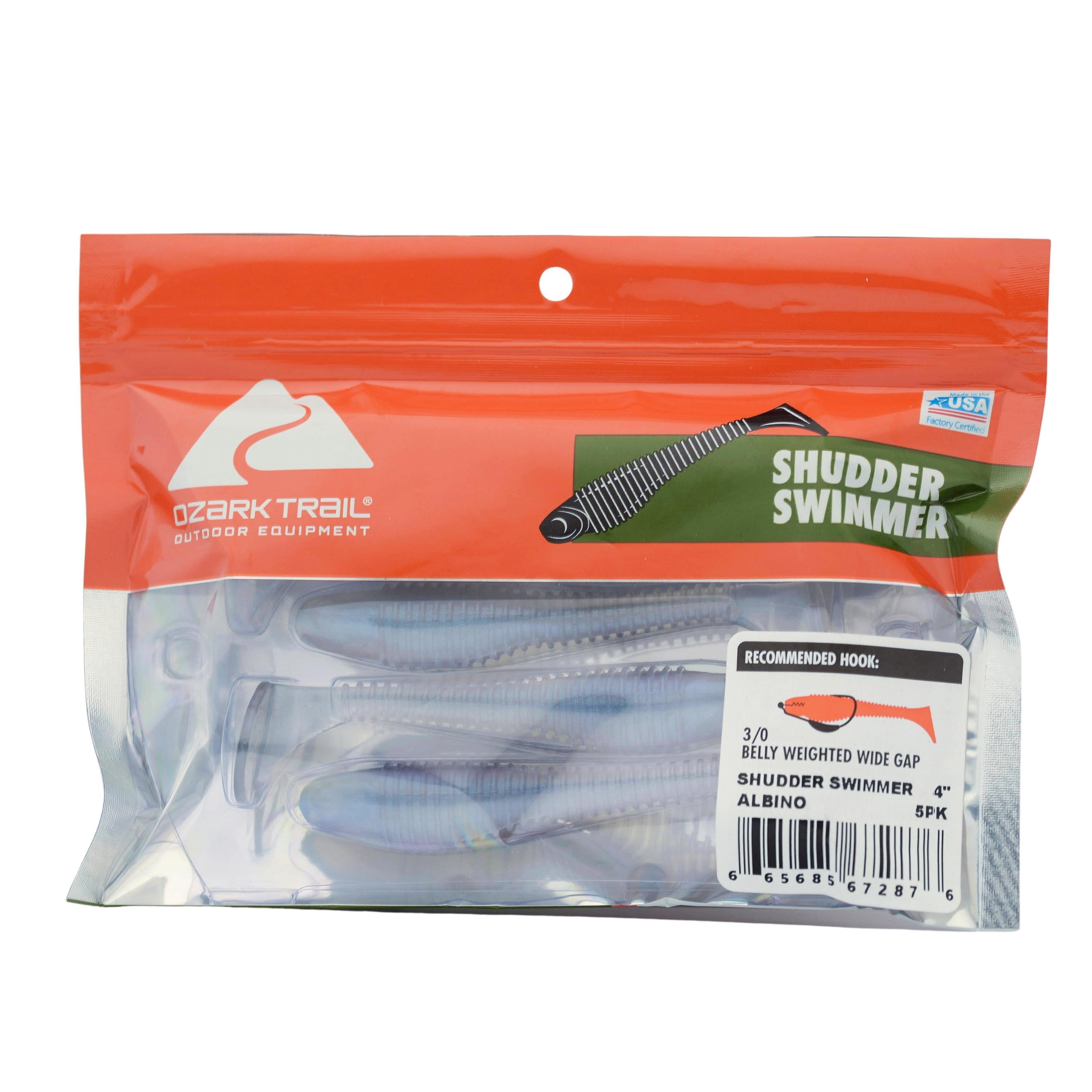Ozark Trail 4" Shudder Swimmer, Albino, 5pc Fishing Soft Baits