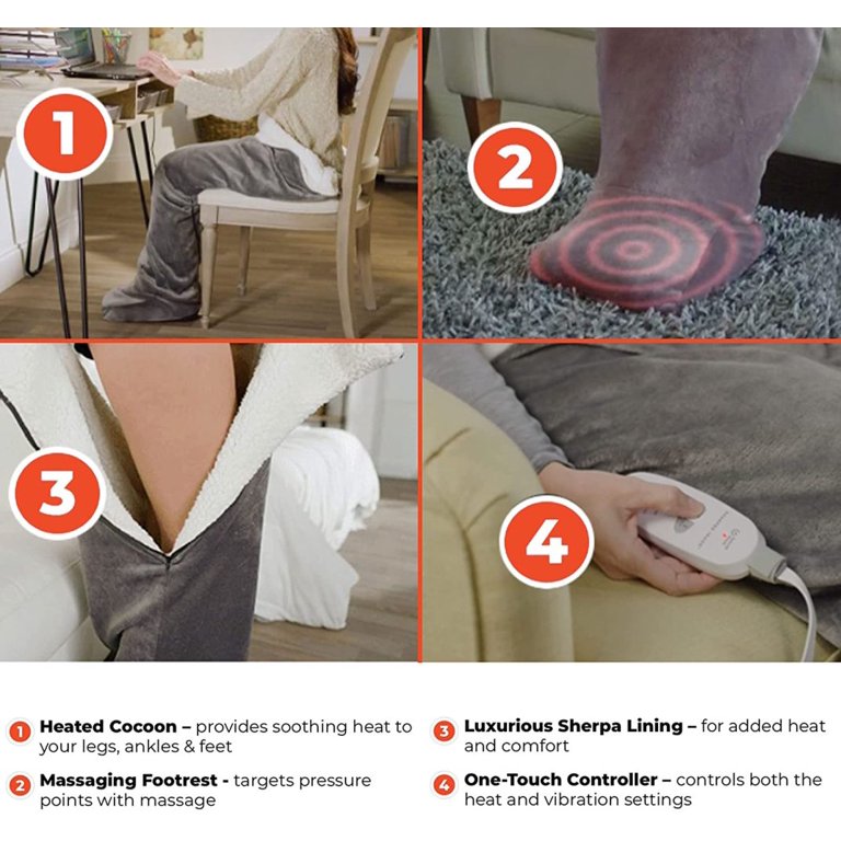 Calming Cozy by Sharper Image Personal Sherpa Wrap with Electric Heating  Massaging Vibrating Foot Bed, 3 Heat u0026 3 Massage Settings for 9 Relaxing  Combinations - Walmart.com