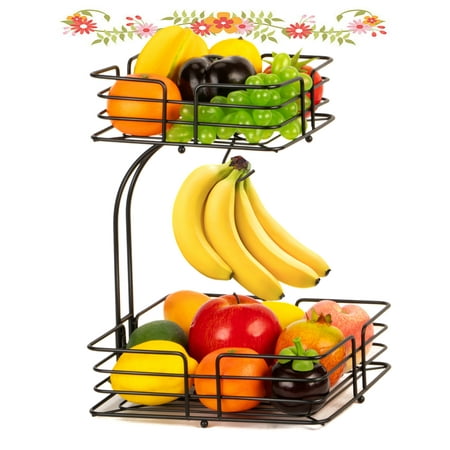 

Auledio 2 Layer Disassembly Square Fruit Basket Bowl Fruit and Vegetable Bowl With Banana Stand in Home for kitchen-(Bronze)