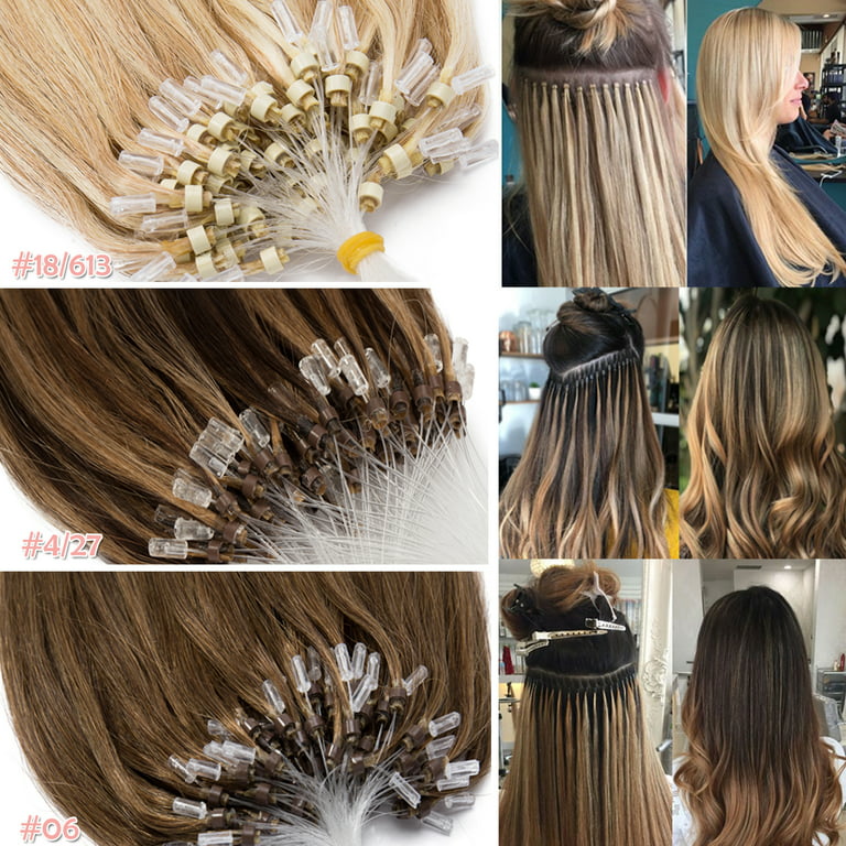 22 100 Grams,100 Strands,micro Loop Rings Beads Tipped Human Hair Extensions  18/613 Dark Blonde With Platinum Blonde 