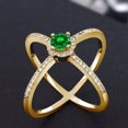 thumbnail image 3 of Gem Stone King 1.66 Ct Round Green Created Emerald 18K Yellow Gold Plated Silver Criss Cross X Ring (Size 5), 3 of 5