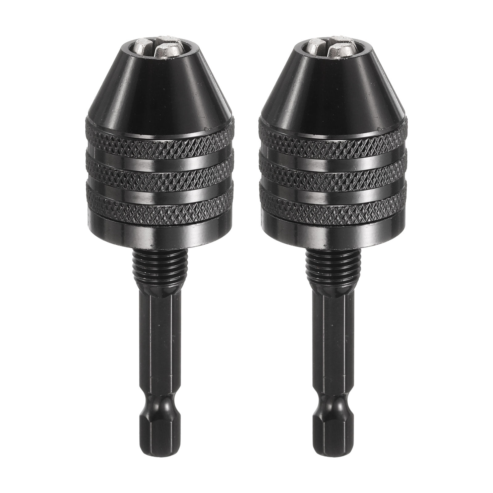 2pcs Keyless Drill Chuck 1/4" Hex Shank Chuck Conversion Adapter 0.024"-0.3" Quick Change for Round-Shank Cordless Screwdrivers Drills Power DIY Tools, Black