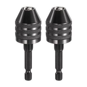 2pcs Keyless Drill Chuck 1/4" Hex Shank Chuck Conversion Adapter 0.024"-0.3" Quick Change for Round-Shank Cordless Screwdrivers Drills Power DIY Tools, Black