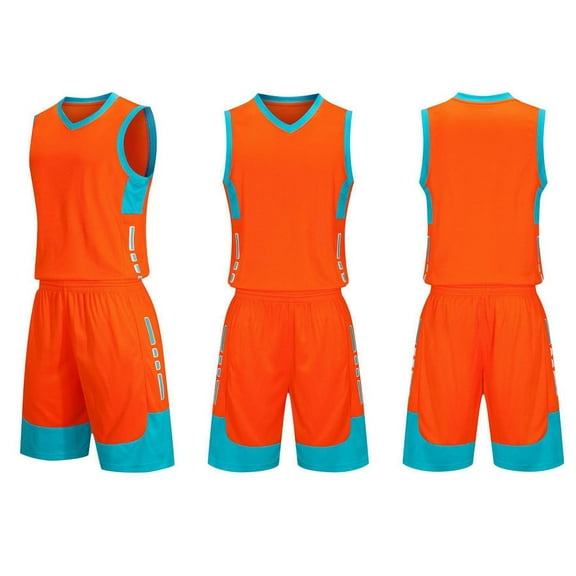 BRGZLK Children's Sports Shorts Sets Kids Trendy Solid Color Casual Round Neck Sleeveless Basketball Shirt With Elastic Waist Shorts Sports Quick Dry Set Orange 4-5 Years