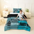 thumbnail image 4 of Catabedysis Vintage Camping Twin Comforter Sets,Camper Tent Print Bedding Set For Boys,Teal Beige,Black Reversible,2-Piece,1 Comforter and 1 Pillowcase, 4 of 7