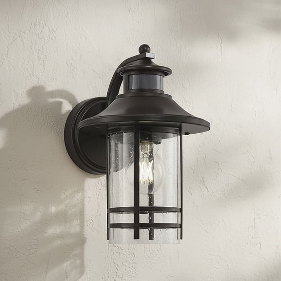 John Timberland Galt Outdoor Mission Wall Light Fixture Oil Rubbed Bronze Motion Sensor Dusk to Dawn 11 1/4" Seedy Glass for Post Exterior Barn Deck