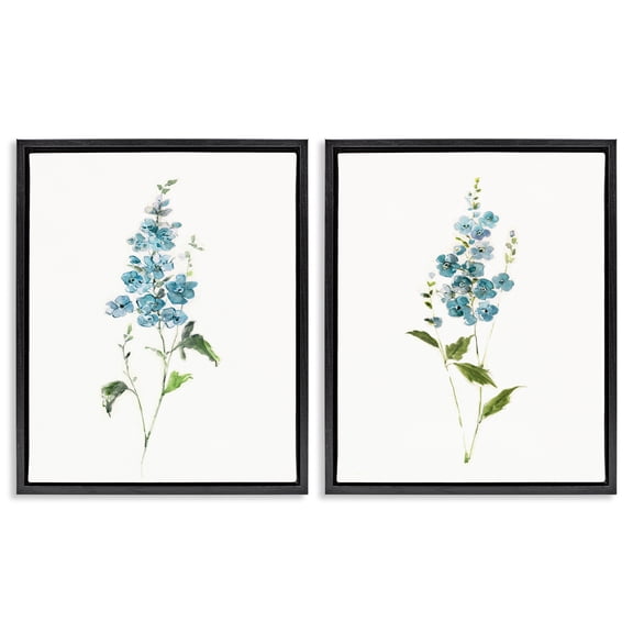 Stupell Industries Blue Watercolor Sprigs 2 Piece Black Framed Floater Canvas Set, design by Sally Swatland