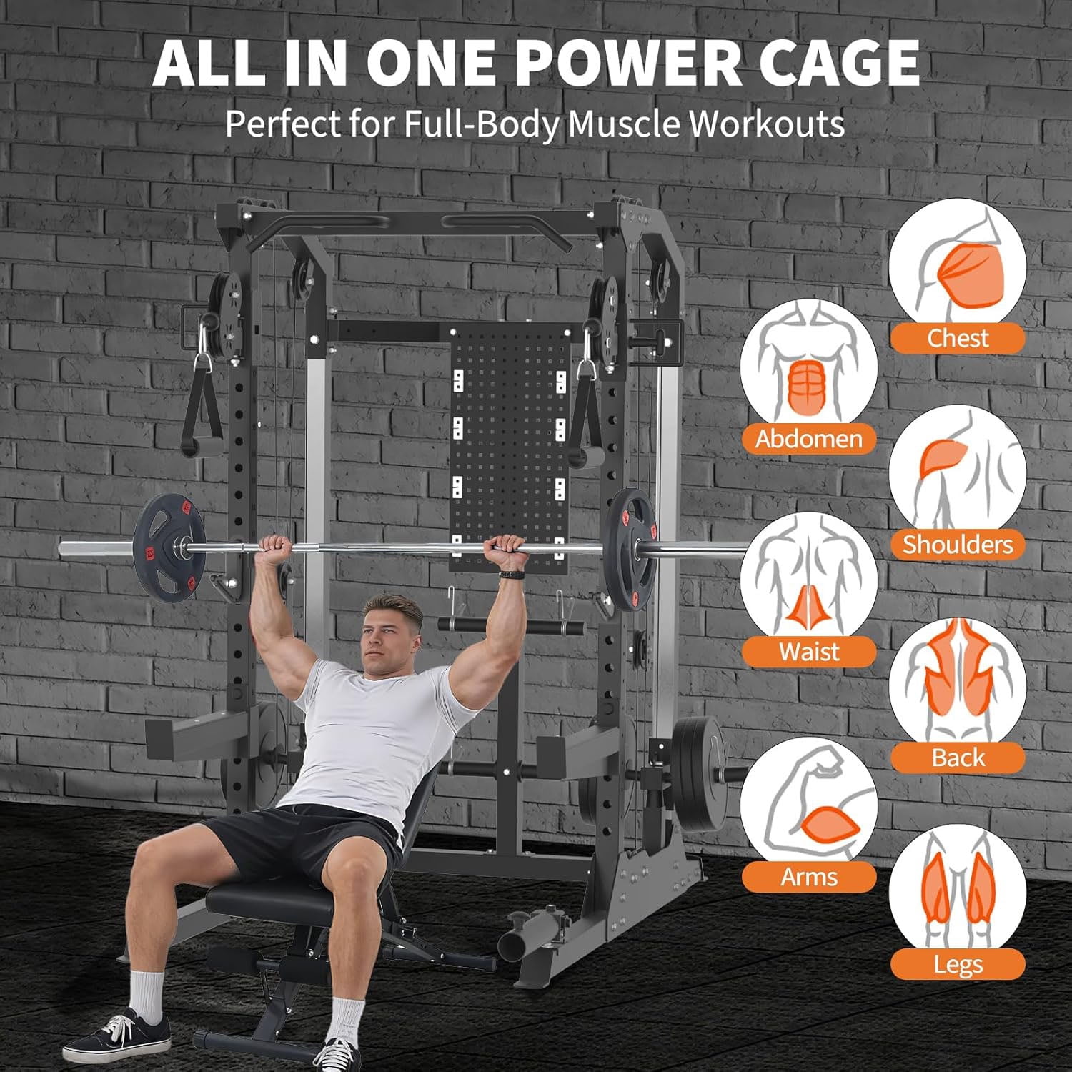 Ataujin Multi-Functional Machine Power Cage, 2000LB Power Rack with Independent Dual Pulley System, Home Gym Workout Machine for Stability & Strength Training