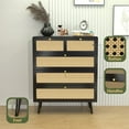 thumbnail image 5 of Spaco Chest of 4 Drawers, Modern Rattan Dresser with Wide Drawers and Metal Handles, Wood Storage Chest of Drawers for Bedroom, Living Room, Hallway, Entryway, Black, 5 of 9