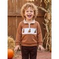 thumbnail image 5 of RUINIXCW Toddler Baby Boy Girl Thanksgiving Sweatshirt Outfit Fall Winter Quarter Zip Sweatshirts Letter Turkey Embroidery Plaid Lapel Long Sleeve Pullover Shirt Top, 5 of 10