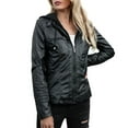 thumbnail image 2 of LYXSSBYX Jackets for Women Clearance Women's Fashion Casual Hooded Zipper Long Sleeve Color Leather Jacket Coat, 2 of 9