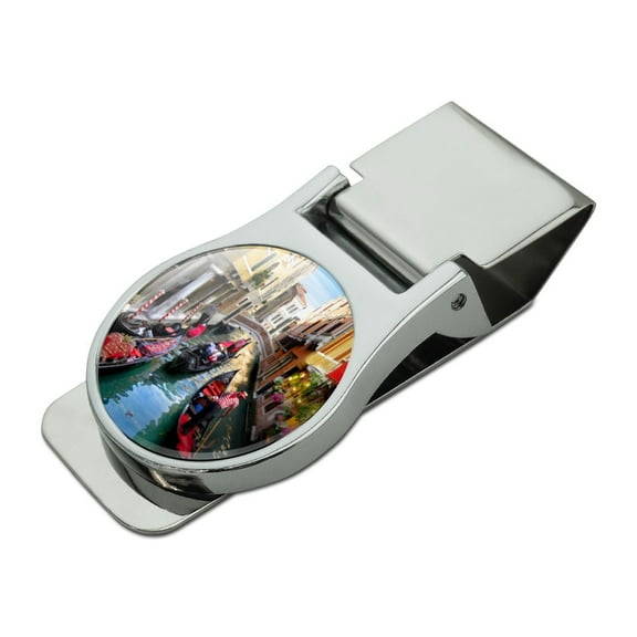 Venice Italy Gondolas Canals Satin Chrome Plated Metal Money Clip