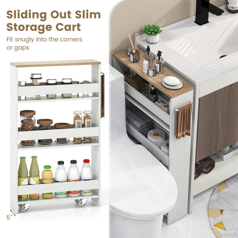 Finihen Rolling Cart, Kitchen Island Cart, Rolling Kitchen Slim Storage Cart Mobile Shelving Organizer with Handle, for Kitchen, Dining Room, White Finihen Rolling Cart, Kitchen Island Cart, Rolling Kitchen Slim Storage Cart Mobile Shelving Organizer with Handle, for Kitchen, Dining Room, White
