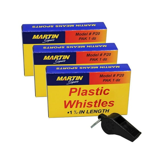 Black Plastic Whistles, 12 Per pack, 3 Packs