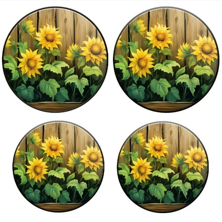 

BaHomeck Electric Stove Burner Covers Set of 4 Round Metal Gas Stove Burner Covers 8 Inch and 10 Inch Kitchen Decor Sunflowers InWooden Fence Background
