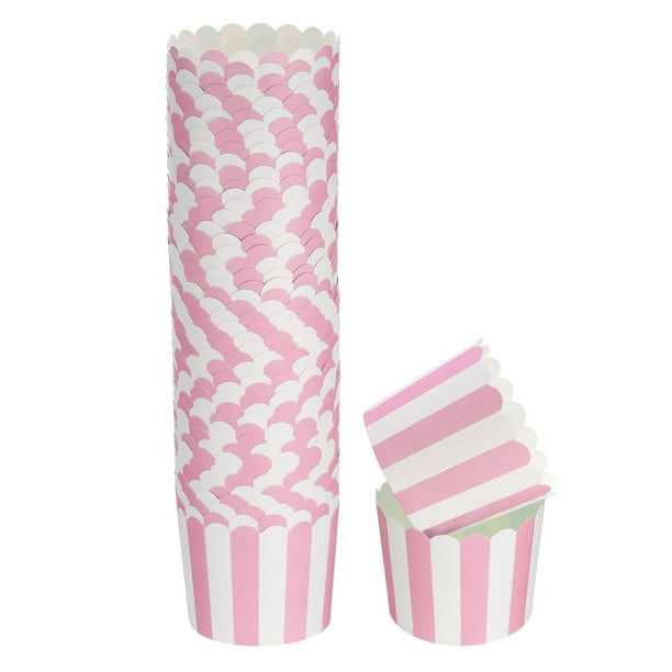50 Piezas de Tazas de Papel para Hornear 6oz en Paquete, Forros para Cupcakes y Muffins, Envolturas a Rayas Rosadas