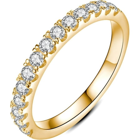 Wedding Band Wedding Rings for Women 925 Sterling Silver Rings with 18K White Gold Plated Eternity Stackable Engagement Ring Anniversary Band Size 3.5-12