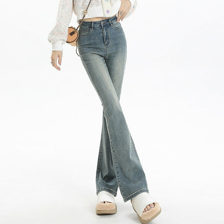 CHWGFWL Capris for Women Casual Summer Bell Bottom Jeans for Women Flare Pull On High Waisted Elastic Waist Trendy Stretch Denim Pants And Flare Jeans