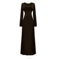 thumbnail image 5 of Cavosen Wedding Dresses for Bride with Long Sleeve Brown Satin Elegant Kimonos Sleeve Long Dress Round Neck Solid Floor Length Maxi Dress Flowy Bodycon Wrap Party Dress Evening Prom, 5 of 7