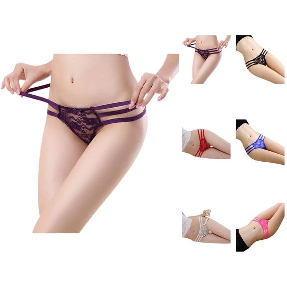 Women's A Sexy Embroidered Thong Ice Silk Comfortable Hollow Double Strap Underwear