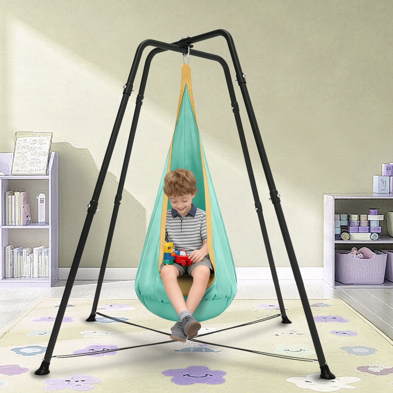 G TALECO GEAR Sensory Swing with Stand, Swing Frame with Pod Swing, Hammock Chair with Stand for Adults Outdoor, X-Shaped Swing Set for Backyard, Indoor Swing for Kids 330LBS. Mint Green Gradient