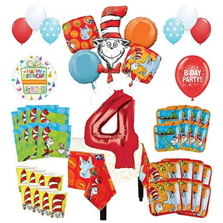 Mayflower Products Dr Seuss 4th Birthday Party Supplies 16 Guest Decoration Kit and Balloon Bouquet
