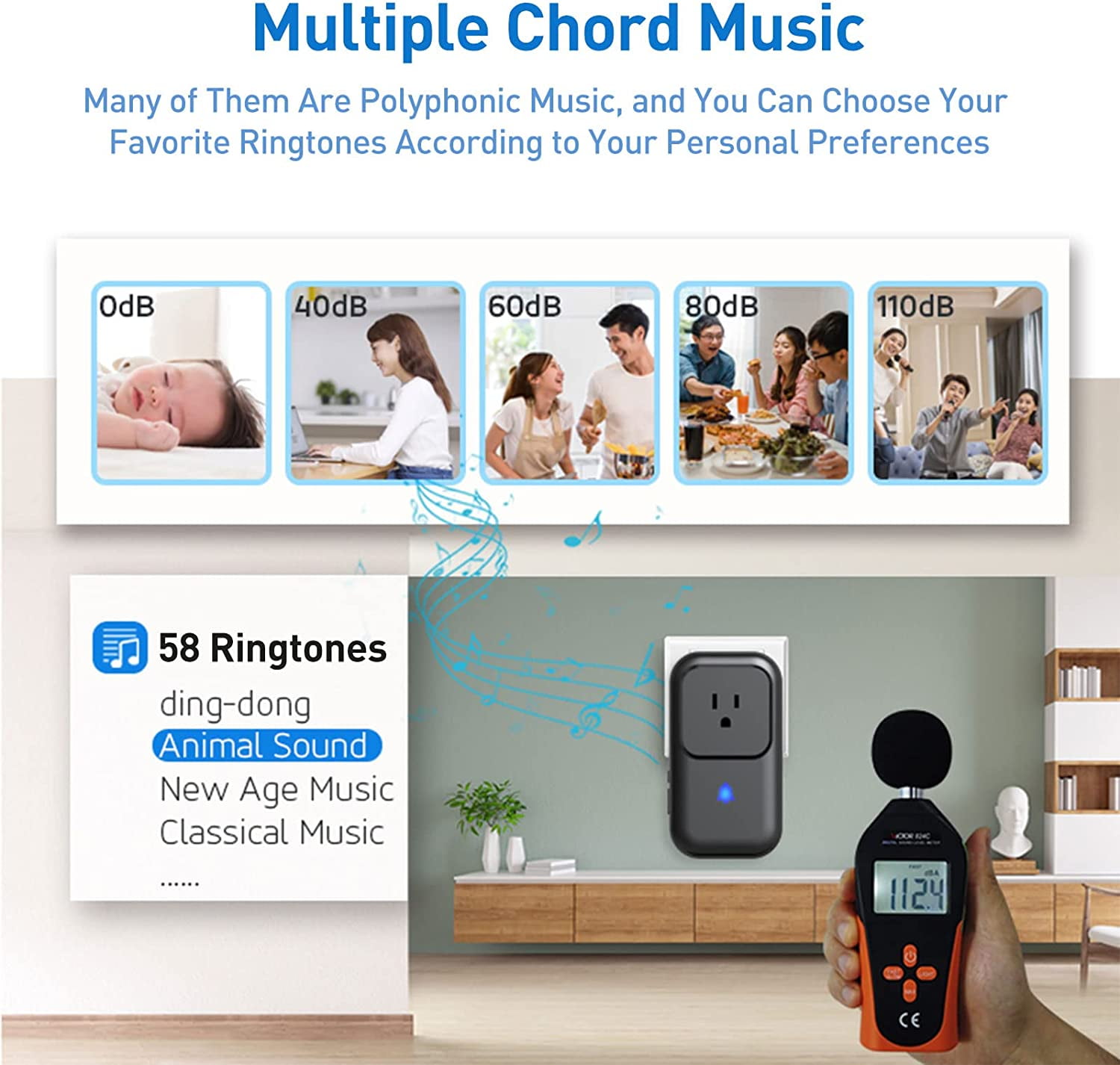 Wireless Doorbell Plug-in, Allytech Doorbell Chimes Door Chime for Home/Classroom, Self-Powered IP55 Waterproof Doorbell Operating at 1000ft Range with 58 Chimes, 5-Level Volume & LED Light
