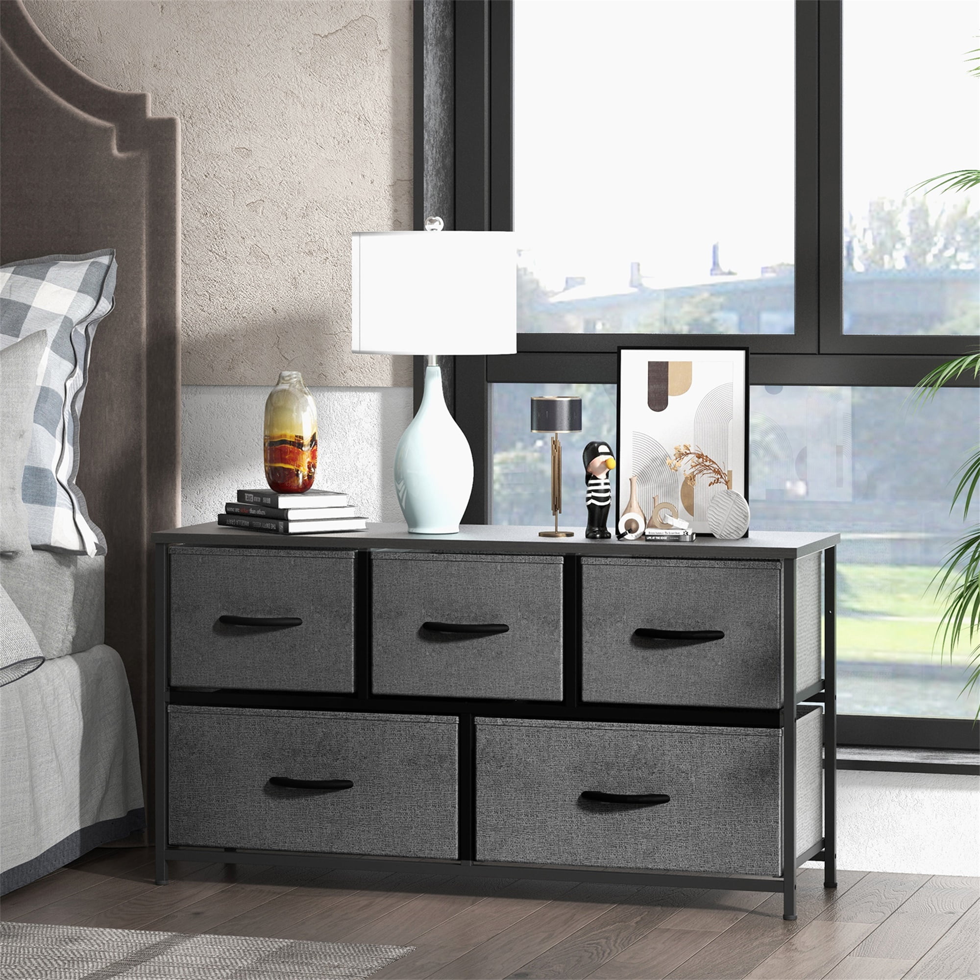 Kadyn Wide Chest of Drawers, Dresser for Bedroom with 5 Drawers, Furniture Storage Tower Unit, Storage Cabinet,Storage Organizer Unit with Fabric Bins for Living Room, Hallway, Gray Kadyn Wide Chest of Drawers, Dresser for Bedroom with 5 Drawers, Furniture Storage Tower Unit, Storage Cabinet,Storage Organizer Unit with Fabric Bins for Living Room, Hallway, Gray