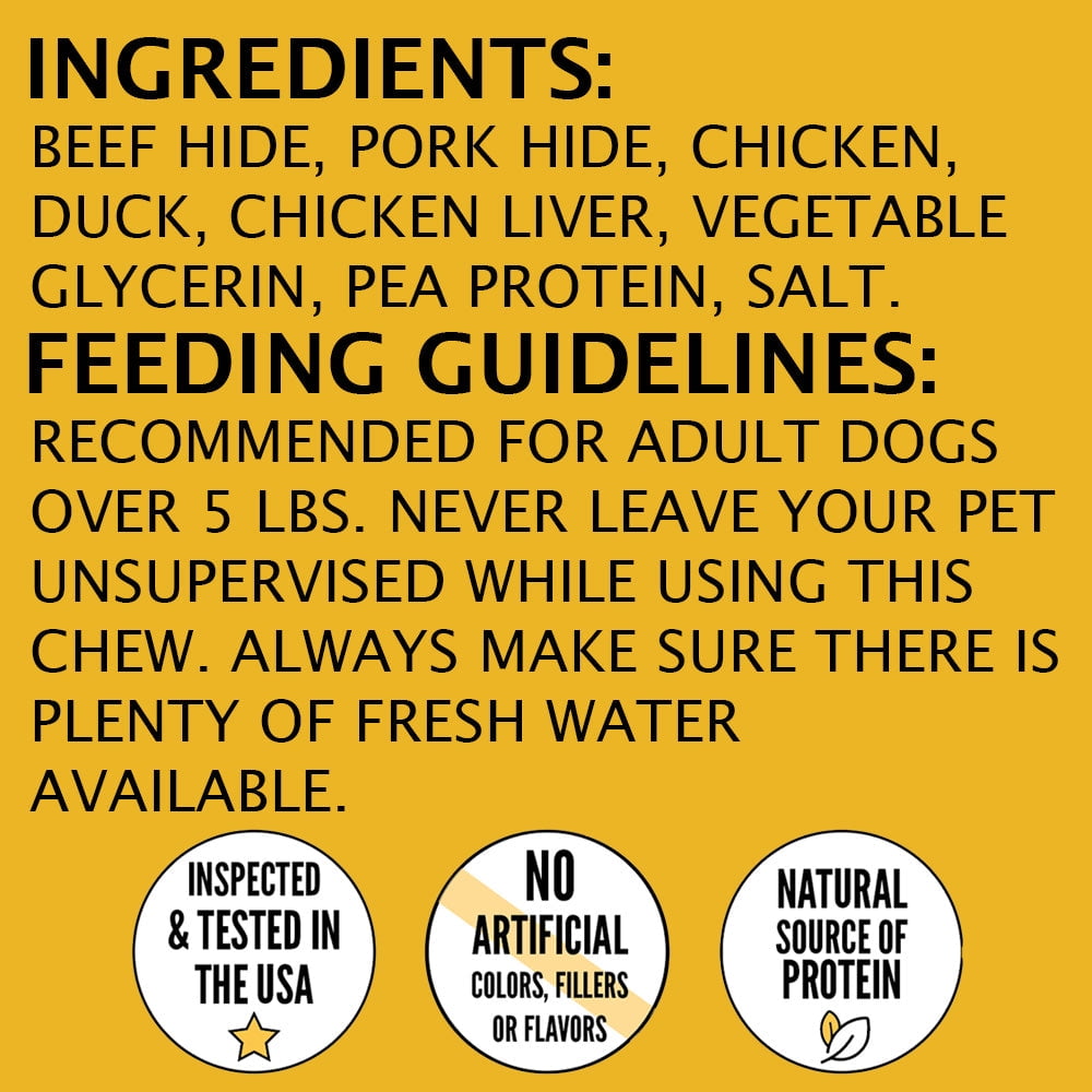 Hubert Pet Triple Flavored Rawhide Kabobs - Chicken, Duck & Pork Hide Dog Treats, Grain Free, Low Ingredient, USA Tested - 2 lbs Value Pack