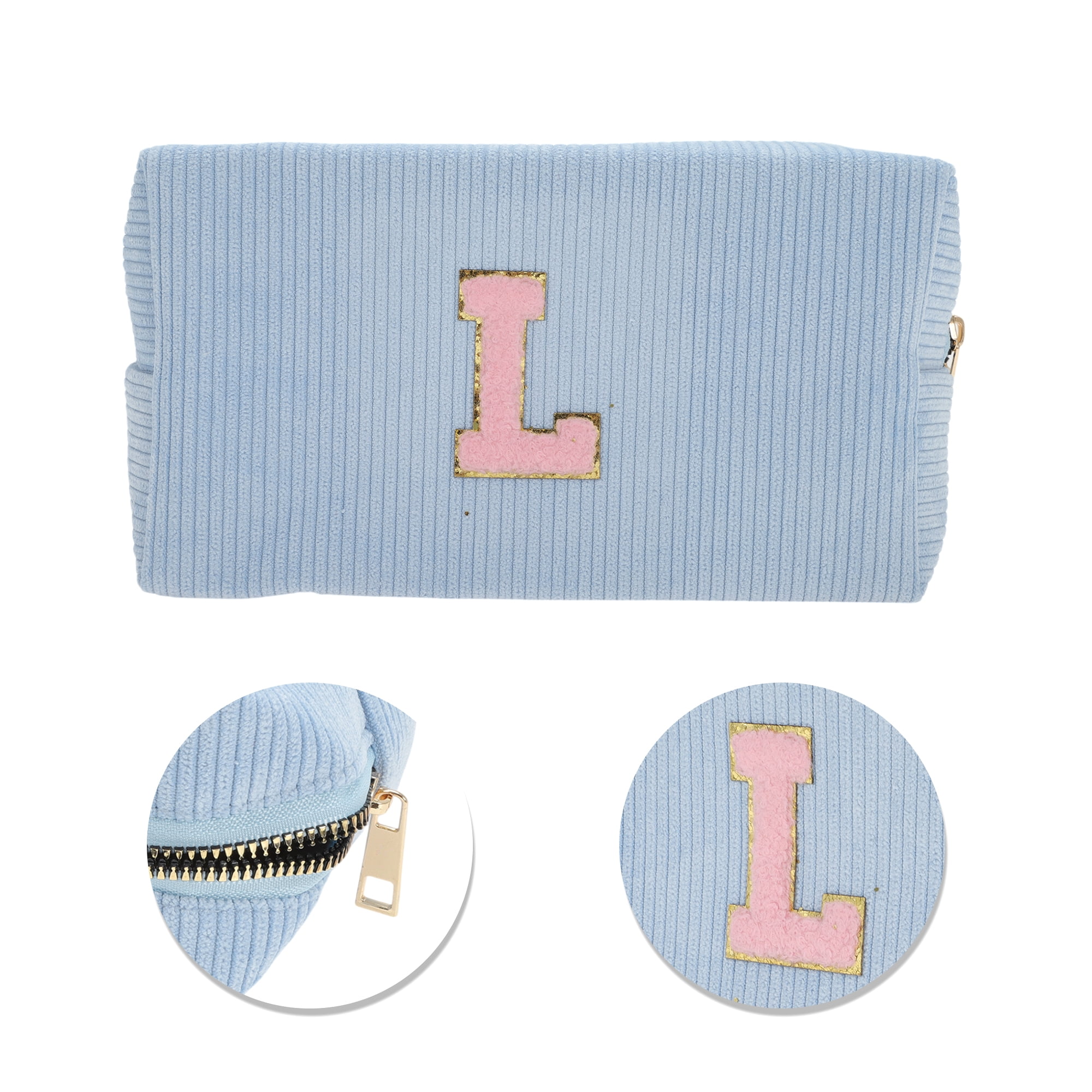 Unique Bargains 1 Pc Corduroy Rectangular Letter Makeup Bag Sky Blue [Letter L]