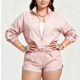 thumbnail image 6 of Womens Tracksuit 2 Piece Sets,Zip Up Cropped Jacket with High Waist Shorts,Long Sleeve Athletic Sweatsuits,Casual Summer Outfits for Workout Travel Pink S, 6 of 8