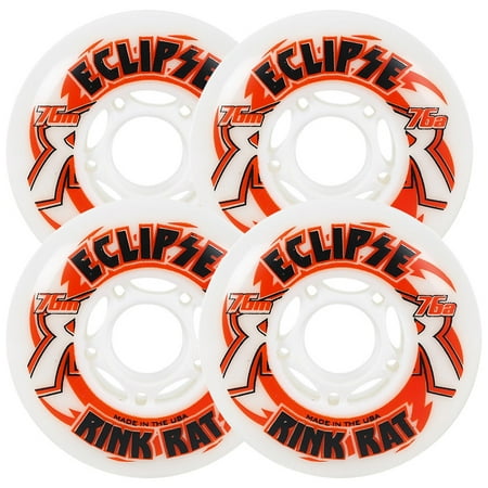RINK RAT Wheels 68mm 76a ECLIPSE 4-Pack White/Red Inline Indoor