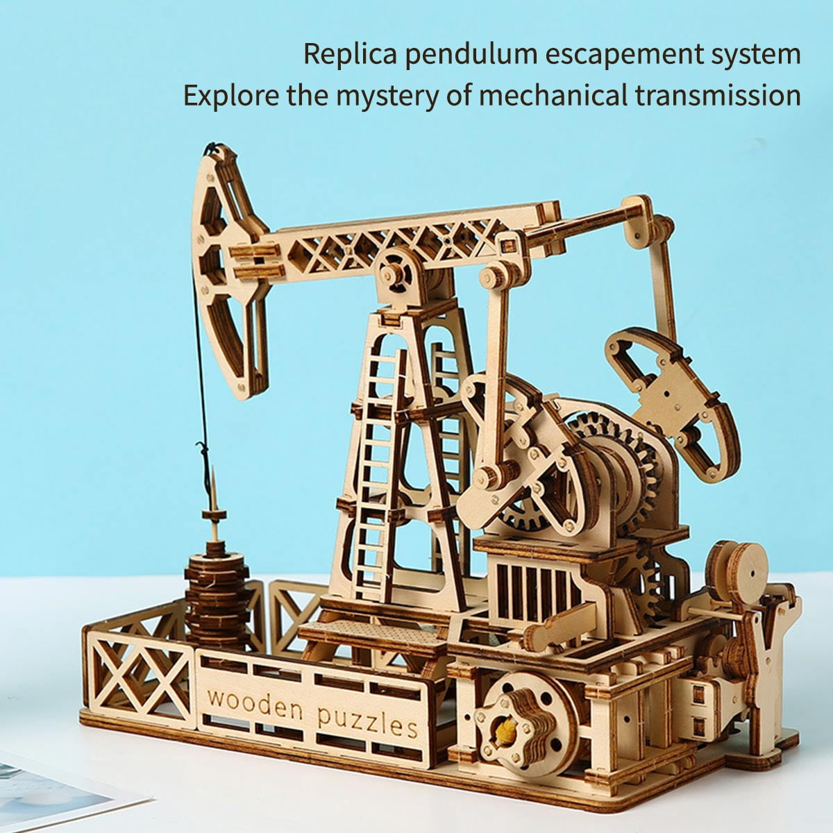 3D Wooden Oil Derrick Model Kit, Creative Assembly Structure Puzzle, Educational DIY Building Set for Adults & Teens, Unique Collectible Display and Home Office Decor