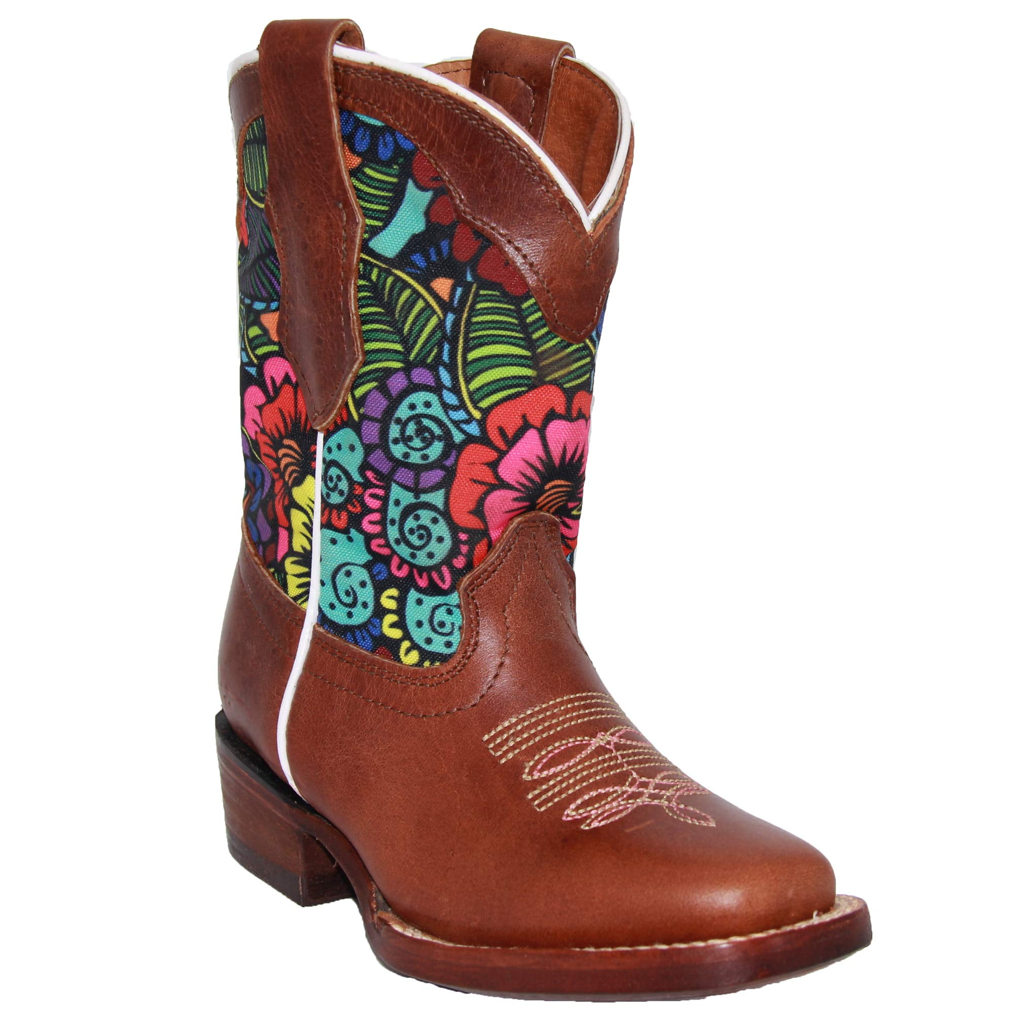 Girls Kids Youth Brown Red Heart Wings Western Leather Cowgirl Boots Rodeo Ranch 